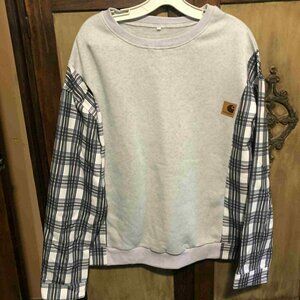 Maleney Sweatshirt with Black & Gray Plaid  Sleeves Men or Women's SZ Large New